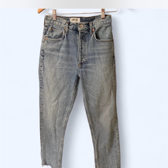 Agolde Denim - Agolde Riley Sz 25 high-waisted, straight-leg, button fly distressed denim jeans